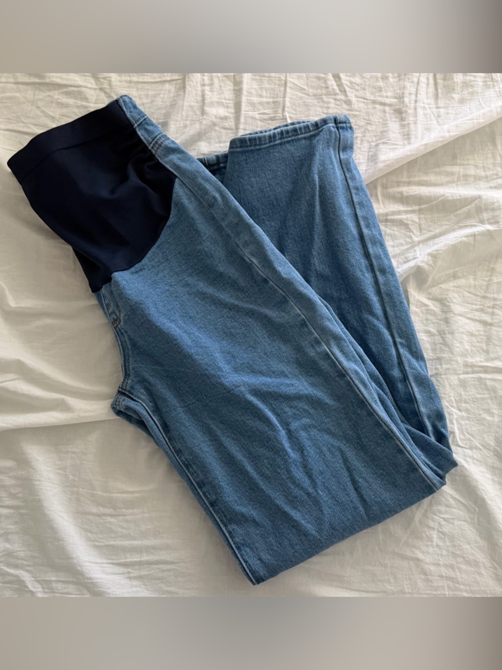 Maternity Wide Leg Jeans in Light Blue with navy Waistband